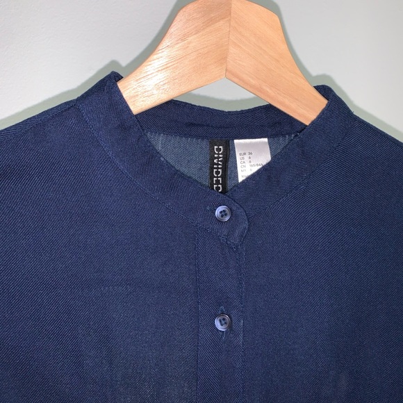 H&M Divided Navy Blue Button Down Tie Shirt Dress - Picture 7 of 8